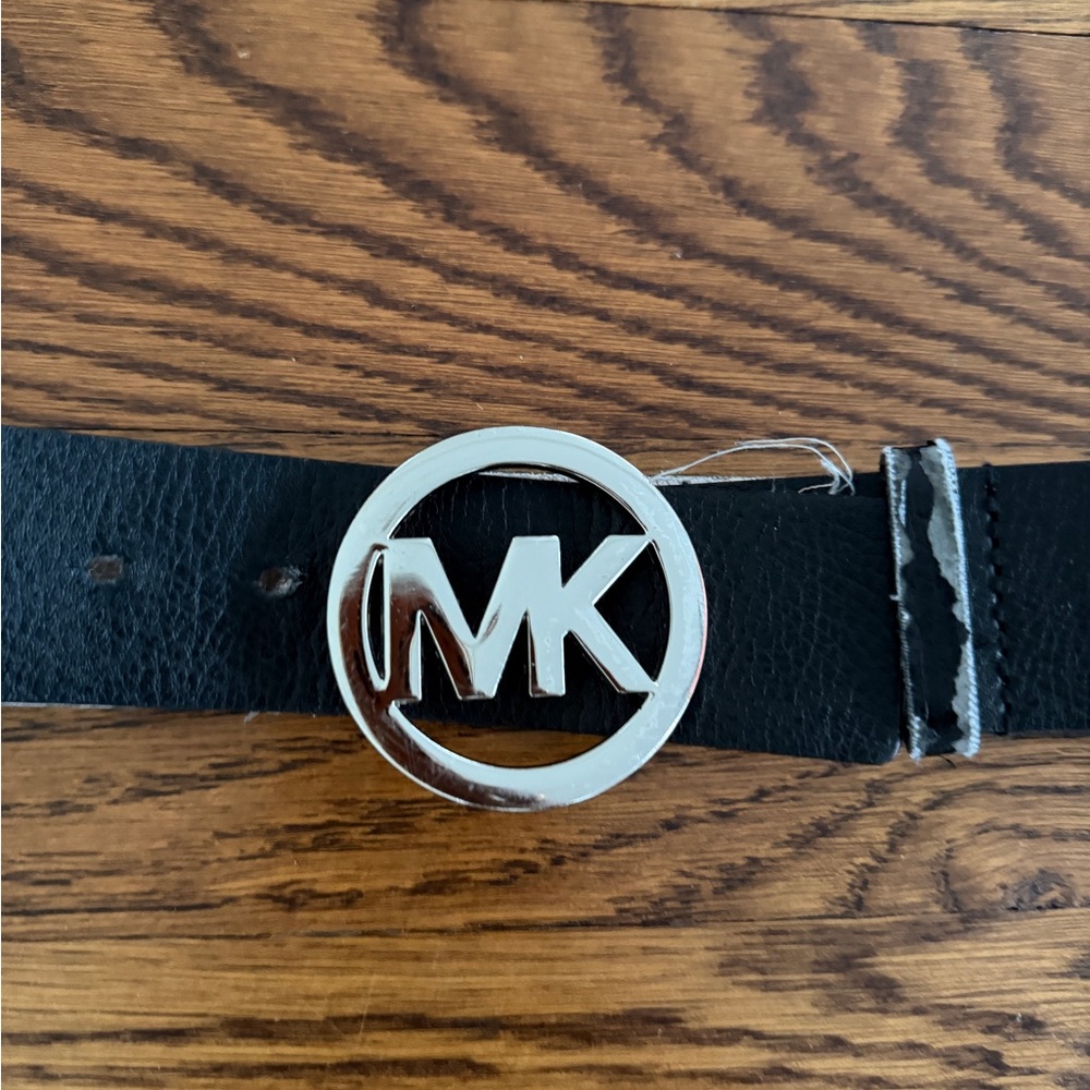 Michael Kors Black Belt with Silver MK Emblem Size Medium